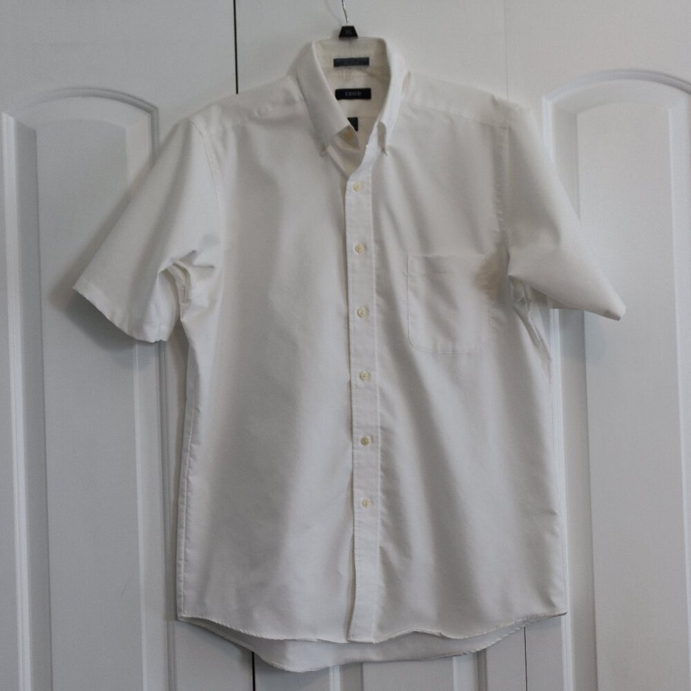 Izod Short Sleeve White Button Down New England Oxford 100% Cotton Size 16 Large